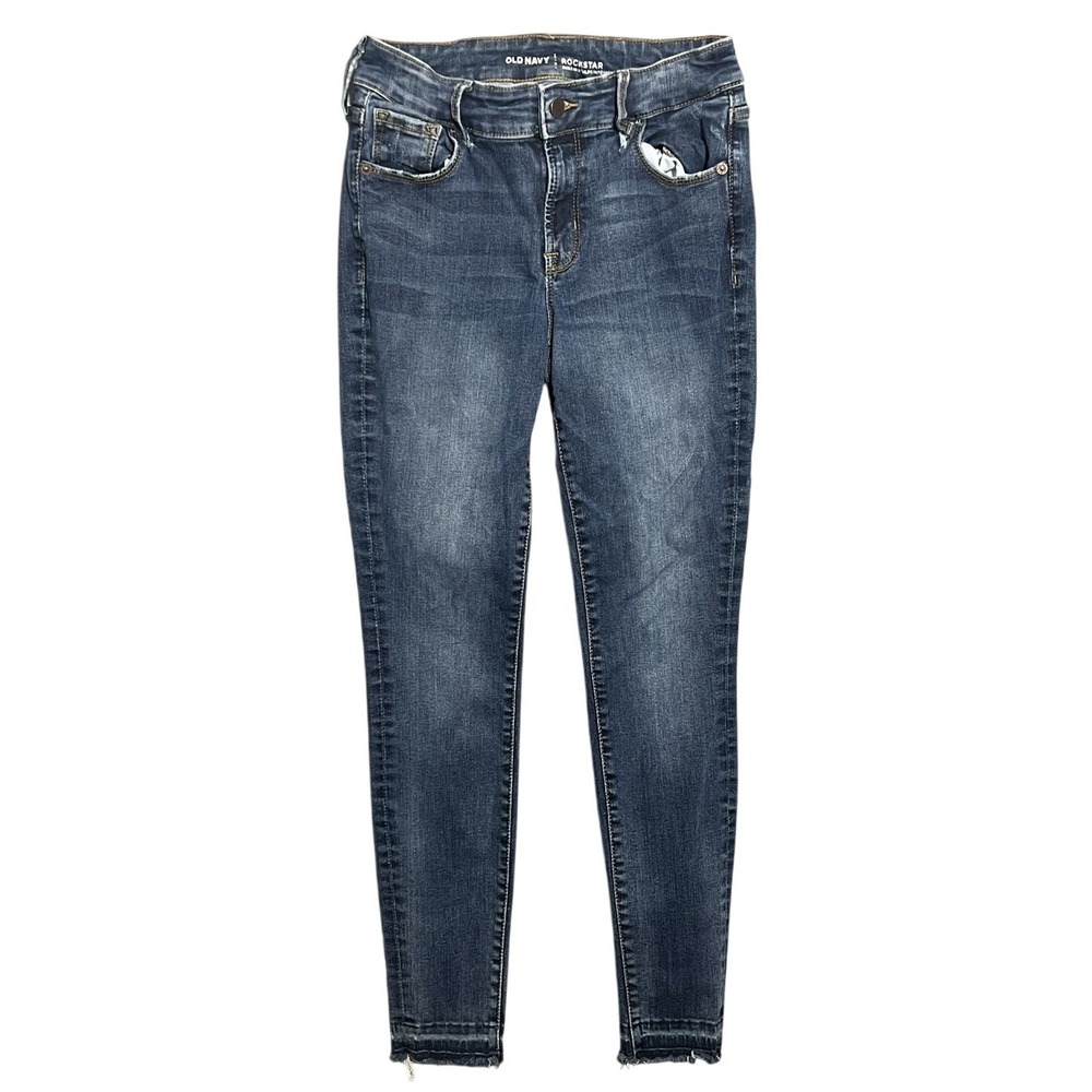 Old Navy Rockstar Built-In Sculpt‎ Skinny Jeans Womens Blue Mid Rise Raw Hem